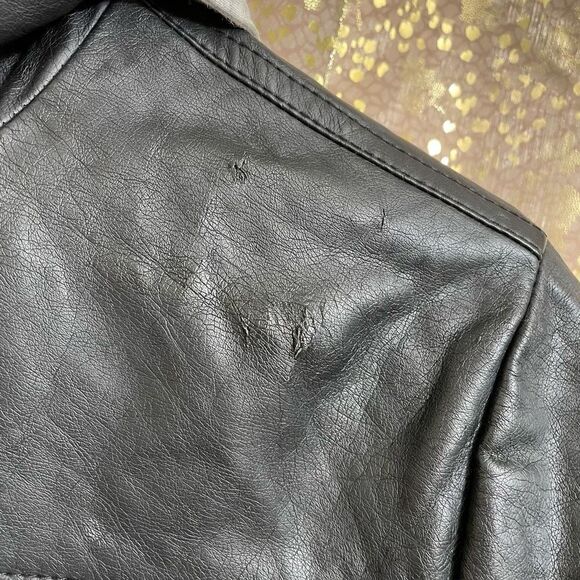 Torrid Black Gray Mixed Media Faux Leather Hooded Moto Jacket, 1X 14/16 - Picture 5 of 13
